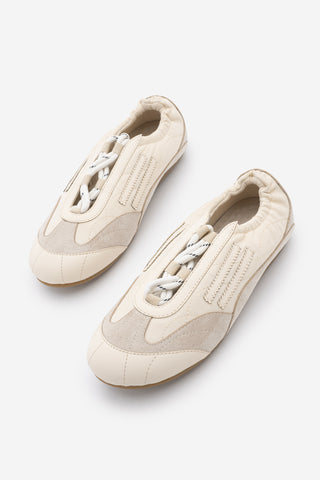 Kadın Sneaker Bağcıklı Büzgü Detaylı Spor Ayakkabı Varemi - Bej Süet