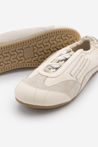 Kadın Sneaker Bağcıklı Büzgü Detaylı Spor Ayakkabı Varemi - Bej Süet