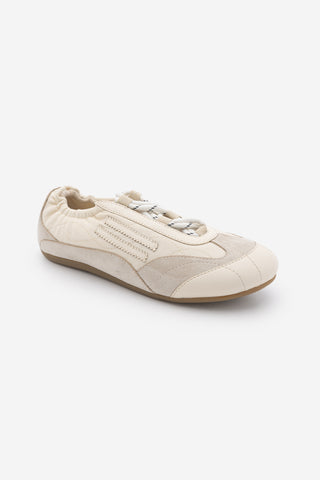 Kadın Sneaker Bağcıklı Büzgü Detaylı Spor Ayakkabı Varemi - Bej Süet