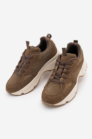 Kadın Süet Dokulu Bağcıklı Günlük Sneaker Terita - Açık Kahve Süet