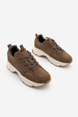 Kadın Süet Dokulu Bağcıklı Günlük Sneaker Terita - Açık Kahve Süet