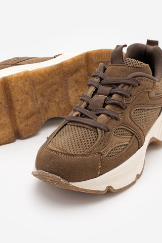 Kadın Süet Dokulu Bağcıklı Günlük Sneaker Terita - Açık Kahve Süet