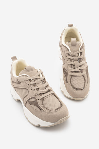 Kadın Süet Dokulu Bağcıklı Günlük Sneaker Terita - Bej Süet