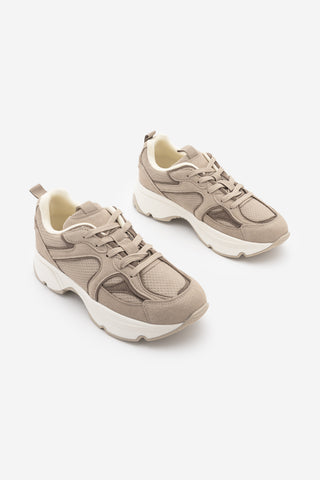 Kadın Süet Dokulu Bağcıklı Günlük Sneaker Terita - Bej Süet