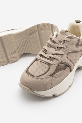 Kadın Süet Dokulu Bağcıklı Günlük Sneaker Terita - Bej Süet