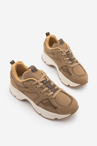 Kadın Süet Dokulu Bağcıklı Günlük Sneaker Terita - Camel Süet