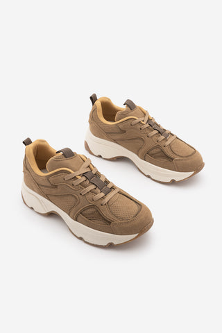 Kadın Süet Dokulu Bağcıklı Günlük Sneaker Terita - Camel Süet