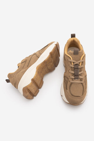 Kadın Süet Dokulu Bağcıklı Günlük Sneaker Terita - Camel Süet
