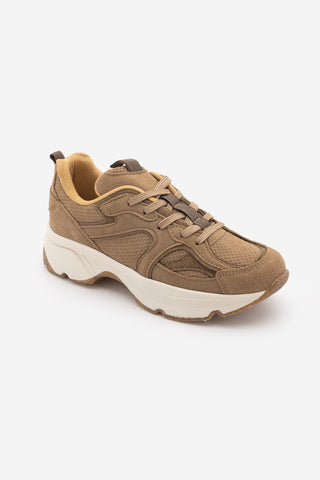 Kadın Süet Dokulu Bağcıklı Günlük Sneaker Terita - Camel Süet