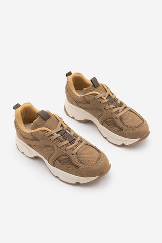 Kadın Süet Dokulu Bağcıklı Günlük Sneaker Terita - Tütün Kahve Süet