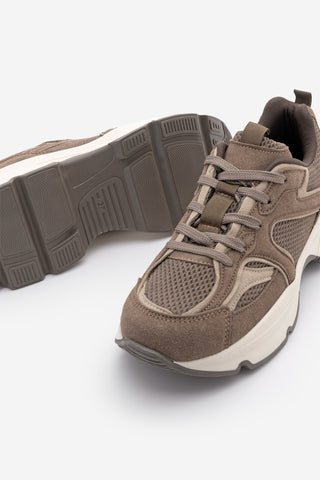 Kadın Süet Dokulu Bağcıklı Günlük Sneaker Terita - Vizon Süet
