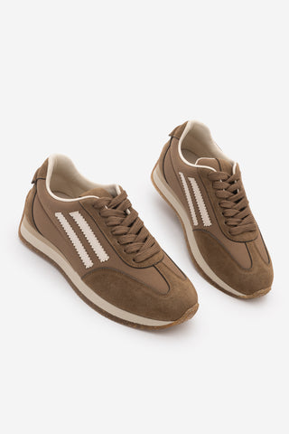 Kadın Sneaker Bağcıklı Spor Ayakkabı Liyante - Tütün Kahve Süet