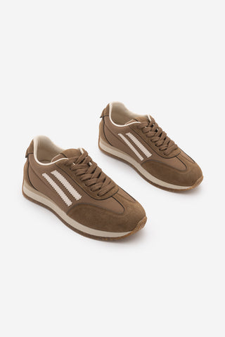 Kadın Sneaker Bağcıklı Spor Ayakkabı Liyante - Tütün Kahve Süet