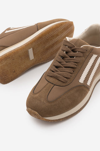 Kadın Sneaker Bağcıklı Spor Ayakkabı Liyante - Tütün Kahve Süet