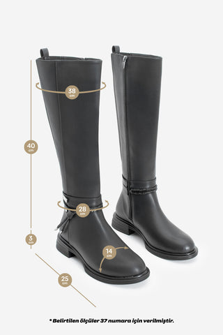 Kadın Taşlı Günlük Çizme Nayet - Siyah
