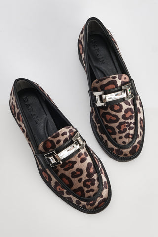 Kadın Taşlı Tokalı Loafer Günlük Ayakkabı Kesan - Leopar