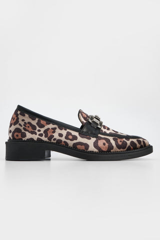 Kadın Taşlı Tokalı Loafer Günlük Ayakkabı Kesan - Leopar