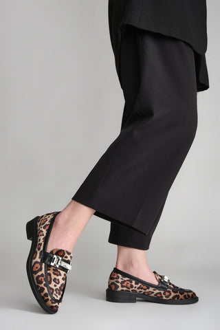 Kadın Taşlı Tokalı Loafer Günlük Ayakkabı Kesan - Leopar