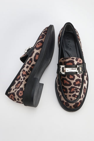 Kadın Taşlı Tokalı Loafer Günlük Ayakkabı Kesan - Leopar