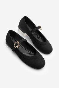 Kadın Tokalı Babet Meladi - Siyah Süet