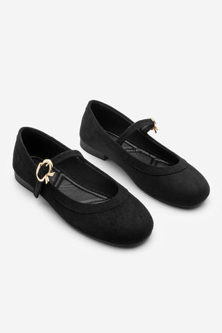 Kadın Tokalı Babet Meladi - Siyah Süet