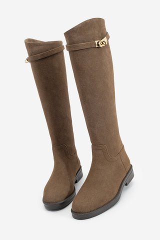 Kadın Tokalı Günlük Çizme Velote - Kahve Süet