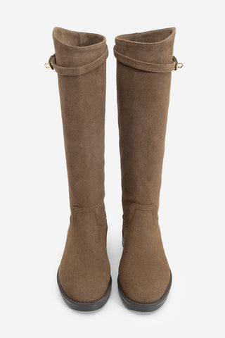 Kadın Tokalı Günlük Çizme Velote - Kahve Süet