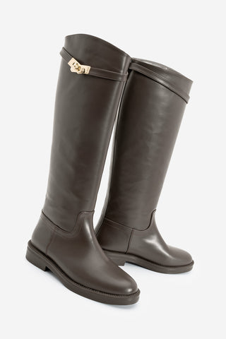 Kadın Tokalı Günlük Çizme Velote - Kahve