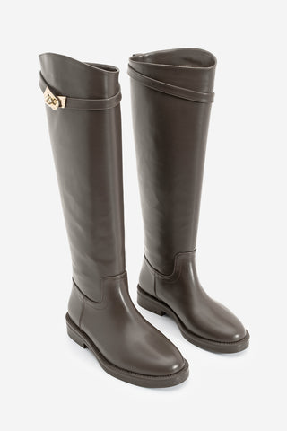 Kadın Tokalı Günlük Çizme Velote - Kahve