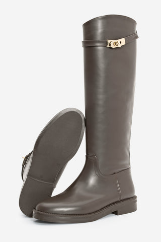 Kadın Tokalı Günlük Çizme Velote - Kahve