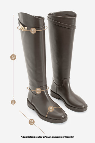 Kadın Tokalı Günlük Çizme Velote - Kahve