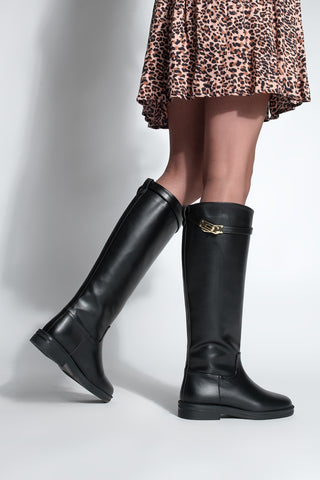 Kadın Tokalı Günlük Çizme Velote - Siyah