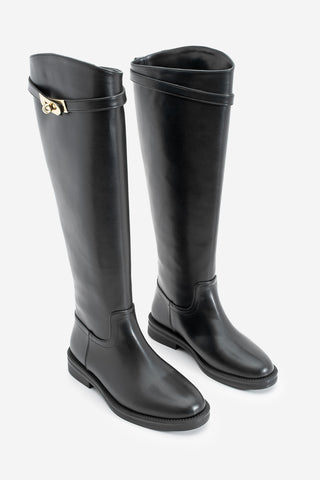 Kadın Tokalı Günlük Çizme Velote - Siyah