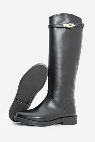 Kadın Tokalı Günlük Çizme Velote - Siyah