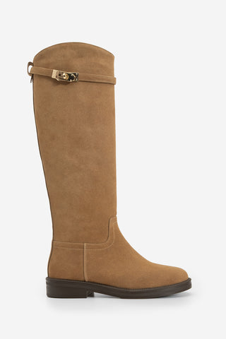 Kadın Tokalı Günlük Çizme Velote - Taba Süet