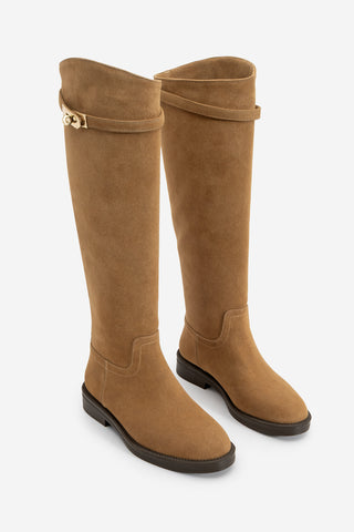 Kadın Tokalı Günlük Çizme Velote - Taba Süet