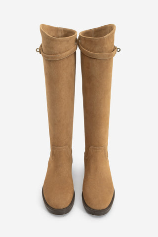 Kadın Tokalı Günlük Çizme Velote - Taba Süet