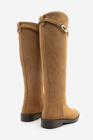 Kadın Tokalı Günlük Çizme Velote - Taba Süet