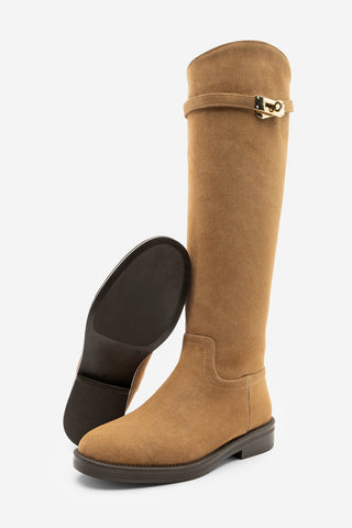 Kadın Tokalı Günlük Çizme Velote - Taba Süet