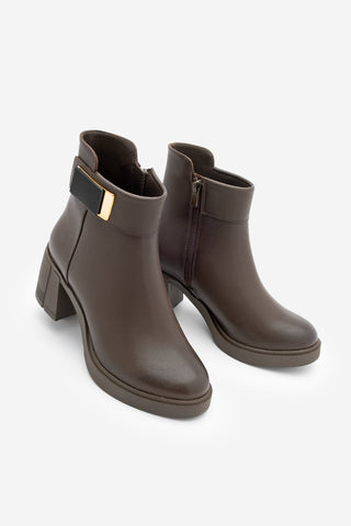 Kadın Tokalı Topuklu Bot Nuvos - Kahve