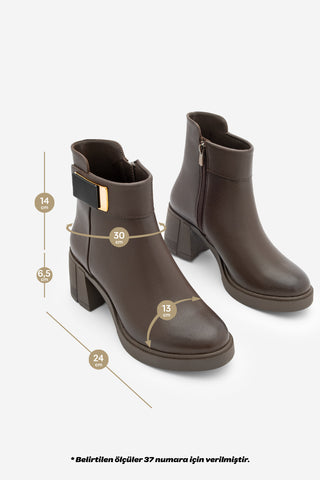 Kadın Tokalı Topuklu Bot Nuvos - Kahve