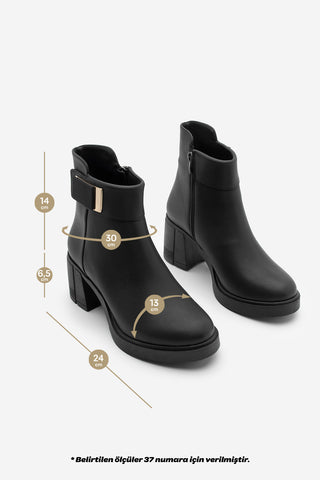 Kadın Tokalı Topuklu Bot Nuvos - Siyah