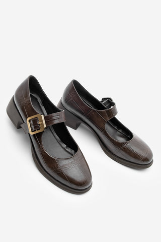 Kadın Loafer Günlük Topuklu Ayakkabı Meniz - Kahve Croco