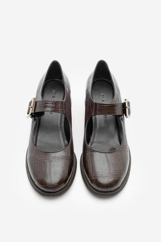 Kadın Loafer Günlük Topuklu Ayakkabı Meniz - Kahve Croco