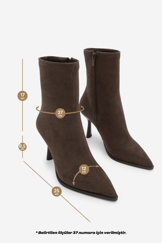 Kadın Topuklu Bot Holes - Kahve Süet