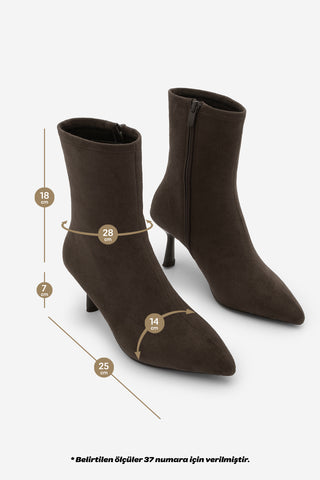 Kadın Topuklu Bot Tepon - Kahve Süet