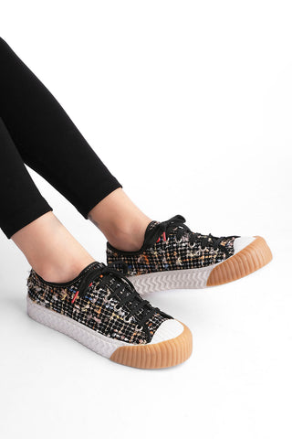 Kadın Sneaker Tüvit Kumaş Spor Ayakkabı Akva - Siyah