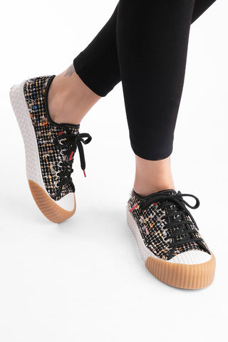 Kadın Sneaker Tüvit Kumaş Spor Ayakkabı Akva - Siyah
