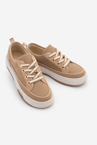 Kadın Sneaker Kalın Taban Spor Ayakkabı Hesna - Camel Keten