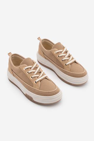 Kadın Sneaker Kalın Taban Spor Ayakkabı Hesna - Camel Keten